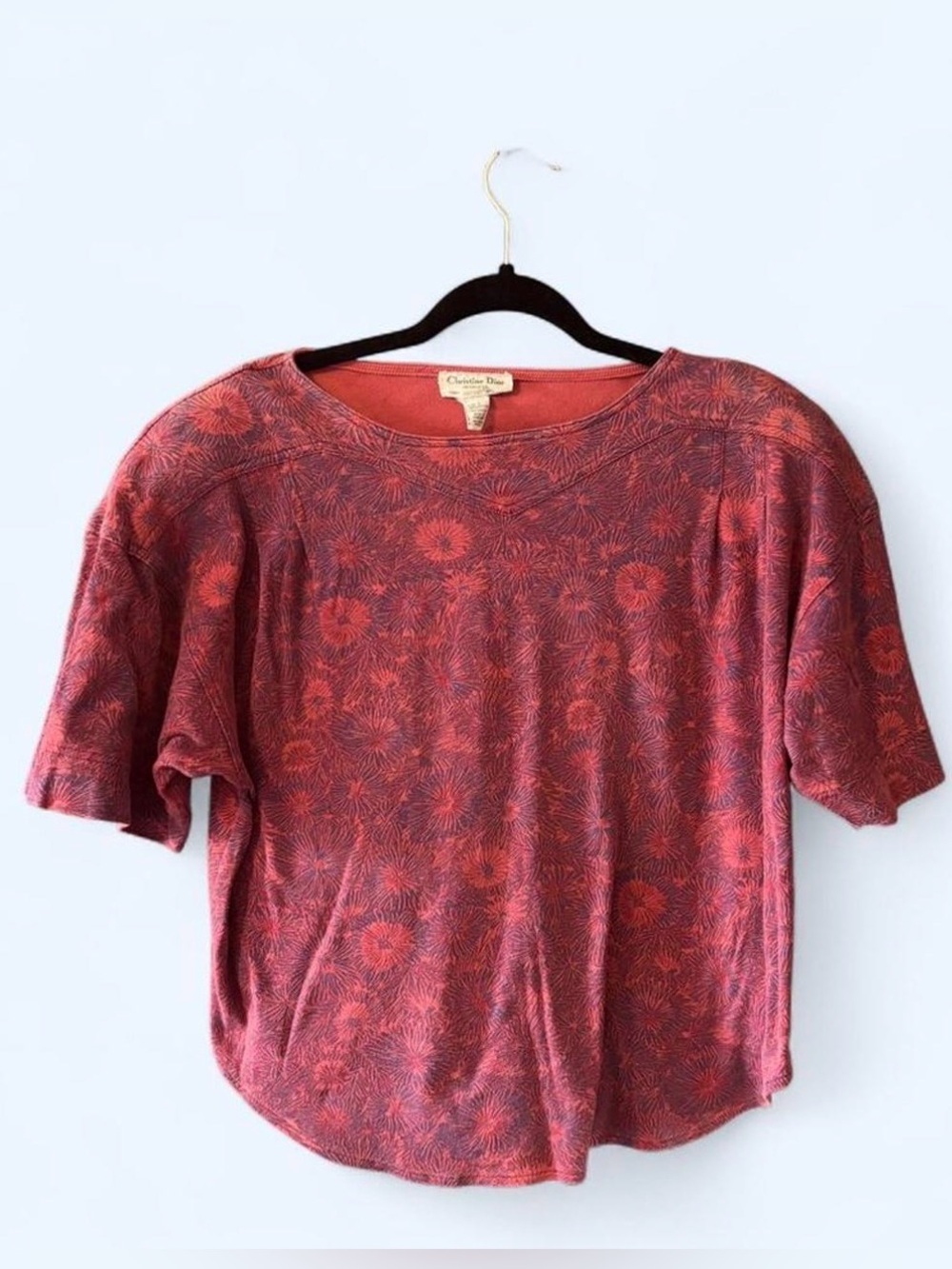 Vintage Christian Dior Separates Floral Print Top Cropped Short Sleeve Sz L